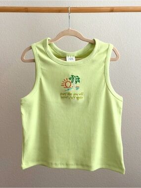NWT Zara Kids Lime Green Surf Tank Top with Tropical Embroidery 13/14Y